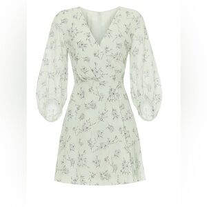 Club Monaco Pitched Sleeve Gray Floral Long Sleeve Mini Dress